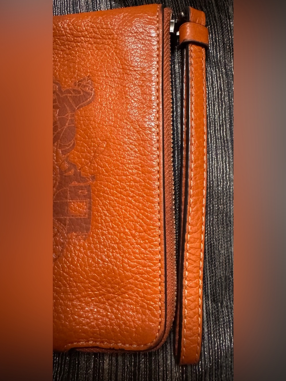 Coach C7420 Embossed Leather Horse and Carriage Corner Zip Wristlet (Ginger)-EUC - Picture 7 of 10